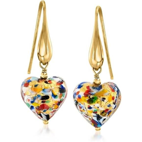 Ross-Simons Italian Murano Glass Heart Drop Earrings in 18kt Gold Over Sterling - Picture 7 of 7